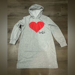 Gray Hoodie Dress with Red Heart "bestie"